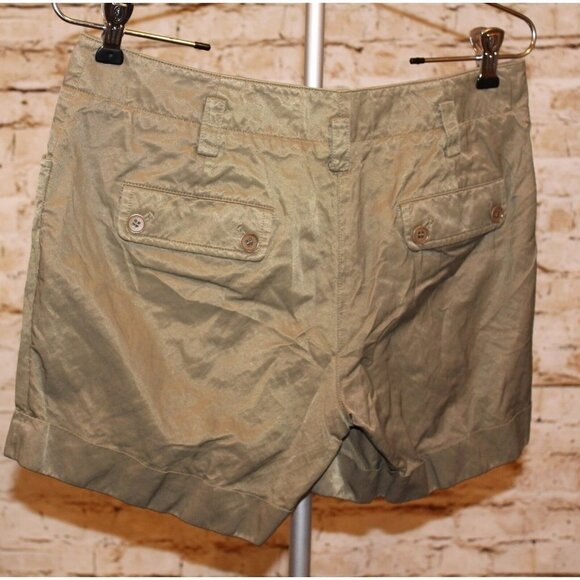 TALBOTS Women Cotton Olive Cuffed Cargo Pleated Utility Short 4 - Picture 2 of 5